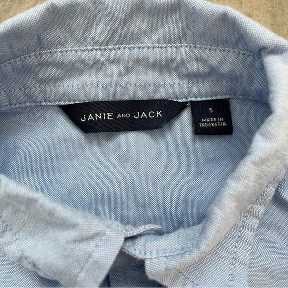 Janie and Jack Embroidered Boxer Dog Long Sleeve Oxford Button Up Size 5 - Picture 3 of 9